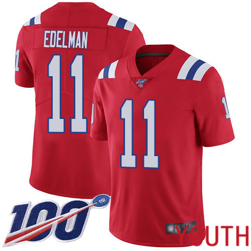 New England Patriots Football 11 100th Season Limited Red Youth Julian Edelman Alternate NFL Jersey